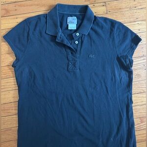 Lacoste Women's Black Vintage Washed Short Sleeve Polo 42 Medium Large